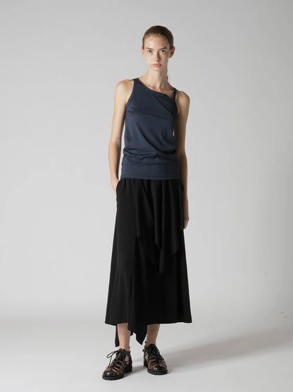 YOHJI YAMAMOTO Y's TA/PE CREPE DE CHINE DRAPE SKIRT_BLACK