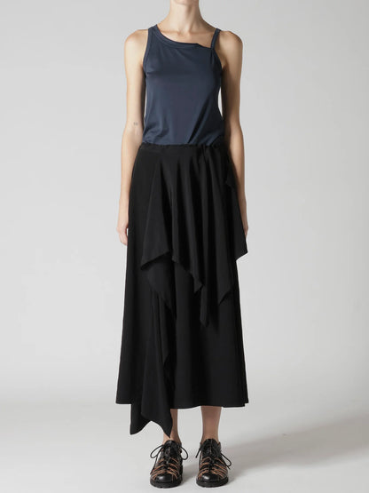 YOHJI YAMAMOTO Y's TA/PE CREPE DE CHINE DRAPE SKIRT_BLACK