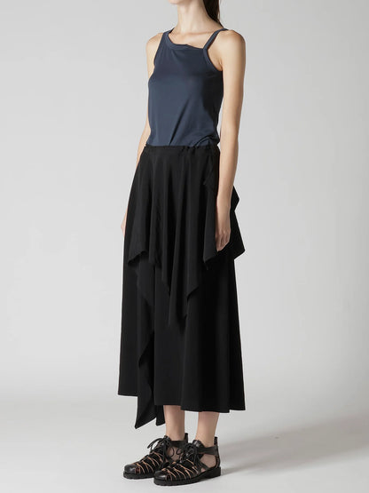 YOHJI YAMAMOTO Y's TA/PE CREPE DE CHINE DRAPE SKIRT_BLACK