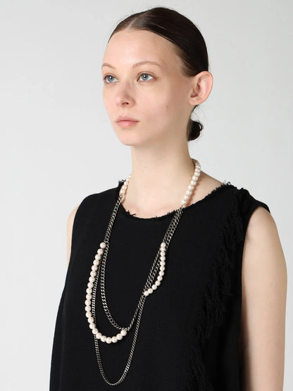 Y's PEARL AND CHAIN LONG NECKLACE