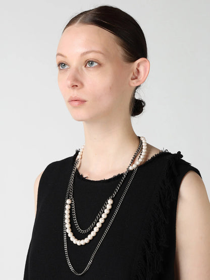 Y's PEARL AND CHAIN LONG NECKLACE
