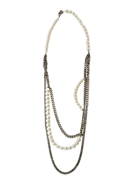Y's PEARL AND CHAIN LONG NECKLACE