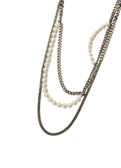 Y's PEARL AND CHAIN LONG NECKLACE