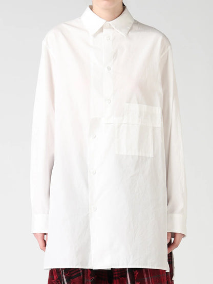 Y's 100/2 COTTON BROAD SHIFTED PANEL BLOUSE_WHITE