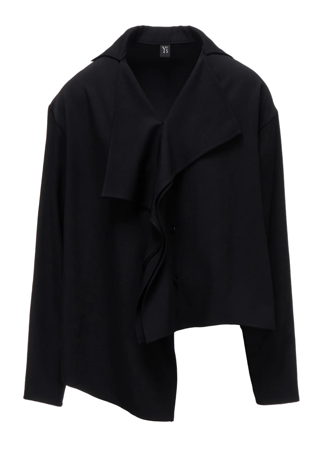Y's WOOL GABARDINE DRAPE BLOUSE_BLACK