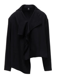 Y's WOOL GABARDINE DRAPE BLOUSE_BLACK
