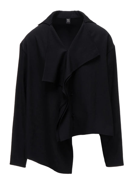 Y's WOOL GABARDINE DRAPE BLOUSE_BLACK