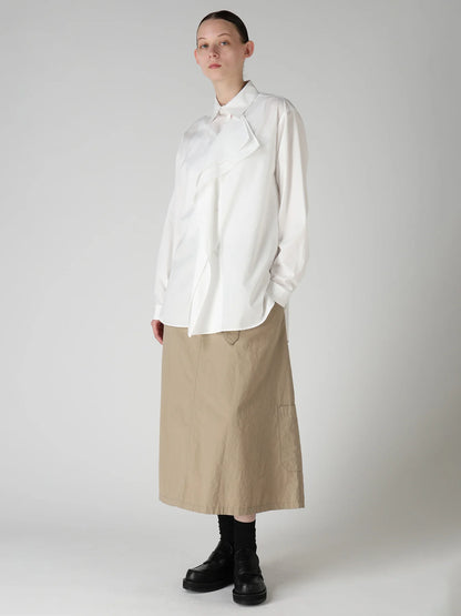 Y's 100/2 COTTON BROAD DOUBLE-FRONT GATHERED BLOUSE_WHITE