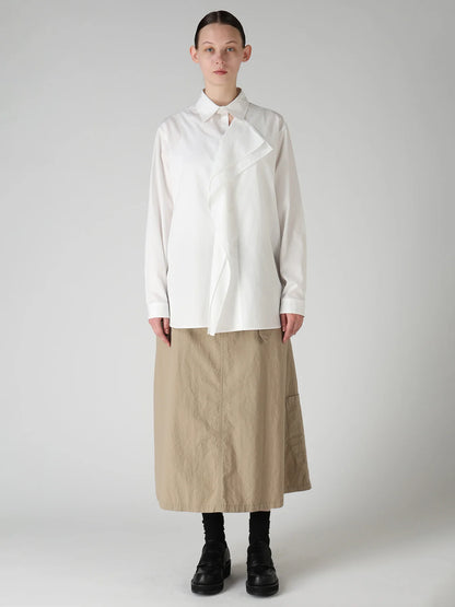 Y's 100/2 COTTON BROAD DOUBLE-FRONT GATHERED BLOUSE_WHITE