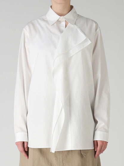 Y's 100/2 COTTON BROAD DOUBLE-FRONT GATHERED BLOUSE_WHITE