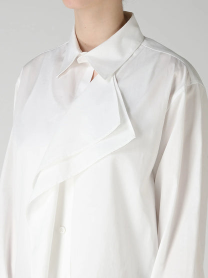 Y's 100/2 COTTON BROAD DOUBLE-FRONT GATHERED BLOUSE_WHITE