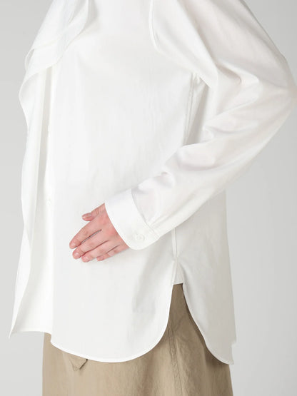 Y's 100/2 COTTON BROAD DOUBLE-FRONT GATHERED BLOUSE_WHITE