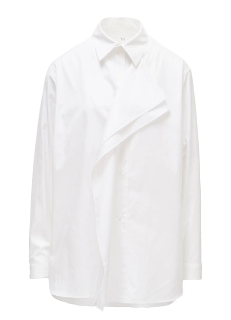 Y's 100/2 COTTON BROAD DOUBLE-FRONT GATHERED BLOUSE_WHITE