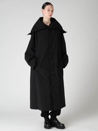 Y's NYLON PADDED TASLAN OXFORD STAND HOODIE COAT_BLACK