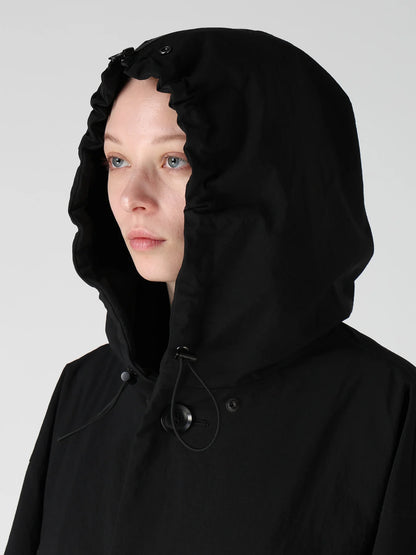 Y's NYLON PADDED TASLAN OXFORD STAND HOODIE COAT_BLACK