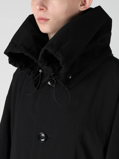 Y's NYLON PADDED TASLAN OXFORD STAND HOODIE COAT_BLACK