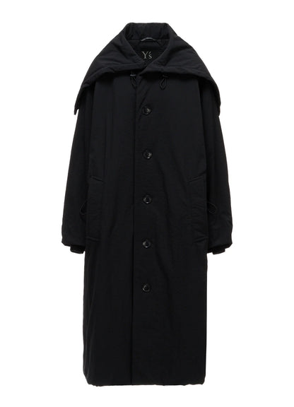 Y's NYLON PADDED TASLAN OXFORD STAND HOODIE COAT_BLACK