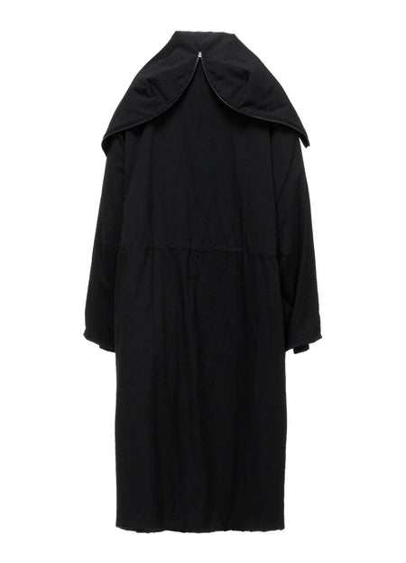 Y's NYLON PADDED TASLAN OXFORD STAND HOODIE COAT_BLACK