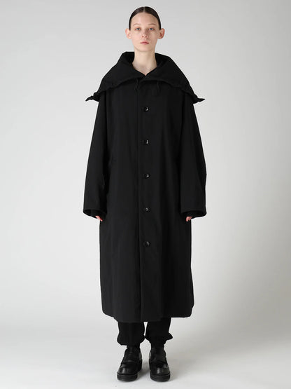 Y's NYLON PADDED TASLAN OXFORD STAND HOODIE COAT_BLACK