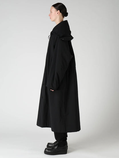 Y's NYLON PADDED TASLAN OXFORD STAND HOODIE COAT_BLACK