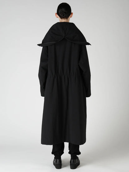 Y's NYLON PADDED TASLAN OXFORD STAND HOODIE COAT_BLACK