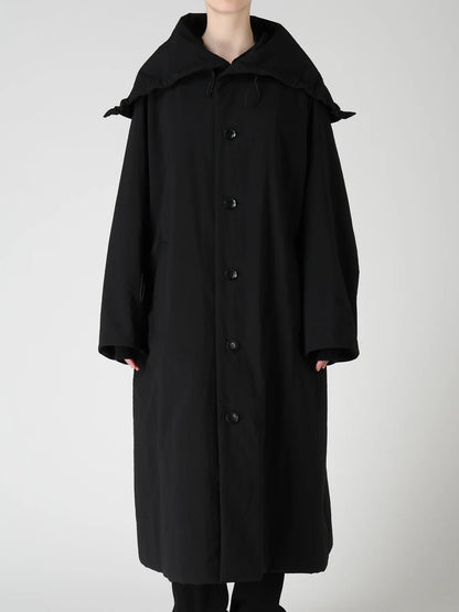 Y's NYLON PADDED TASLAN OXFORD STAND HOODIE COAT_BLACK