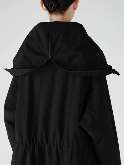 Y's NYLON PADDED TASLAN OXFORD STAND HOODIE COAT_BLACK