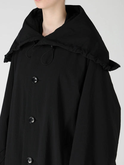 Y's NYLON PADDED TASLAN OXFORD STAND HOODIE COAT_BLACK
