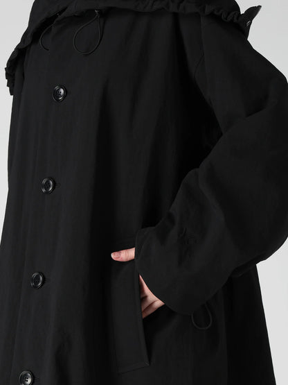 Y's NYLON PADDED TASLAN OXFORD STAND HOODIE COAT_BLACK