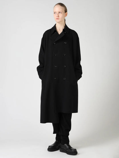 Y's COTTON FLAX ASYMMETRIC TRENCH COAT_BLACK