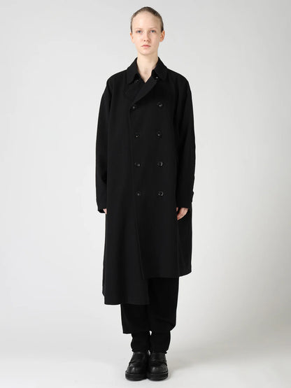 Y's COTTON FLAX ASYMMETRIC TRENCH COAT_BLACK