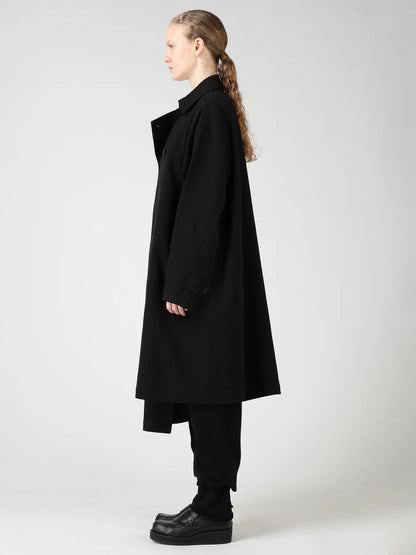 Y's COTTON FLAX ASYMMETRIC TRENCH COAT_BLACK