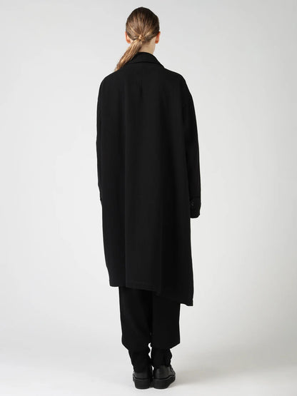 Y's COTTON FLAX ASYMMETRIC TRENCH COAT_BLACK