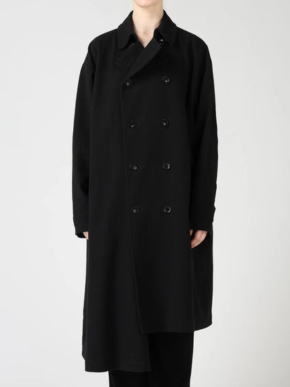 Y's COTTON FLAX ASYMMETRIC TRENCH COAT_BLACK
