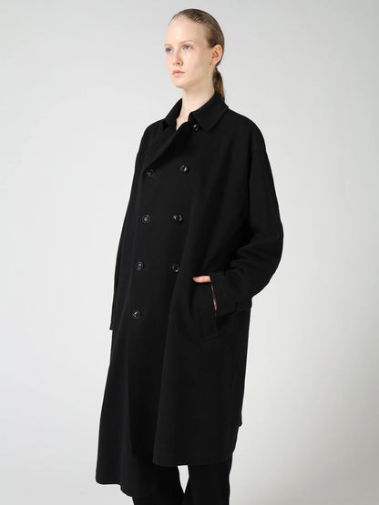 Y's COTTON FLAX ASYMMETRIC TRENCH COAT_BLACK