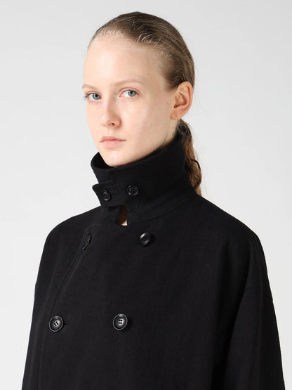 Y's COTTON FLAX ASYMMETRIC TRENCH COAT_BLACK