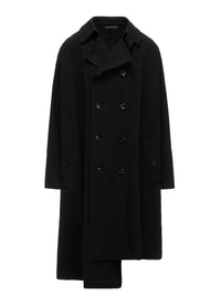 Y's COTTON FLAX ASYMMETRIC TRENCH COAT_BLACK
