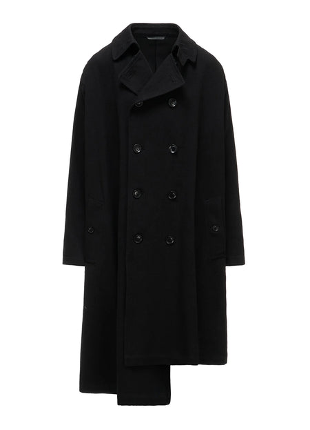 Y's COTTON FLAX ASYMMETRIC TRENCH COAT_BLACK