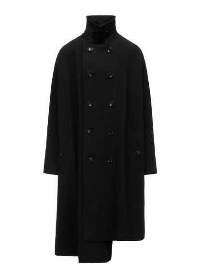 Y's COTTON FLAX ASYMMETRIC TRENCH COAT_BLACK
