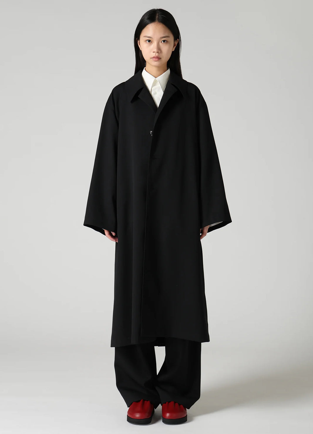 Y's....WOOL GABARDINE GATHERED COAT_BLACK