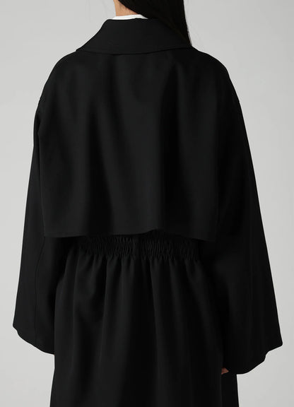 Y's....WOOL GABARDINE GATHERED COAT_BLACK