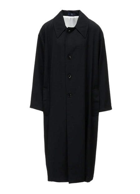 Y's....WOOL GABARDINE GATHERED COAT_BLACK