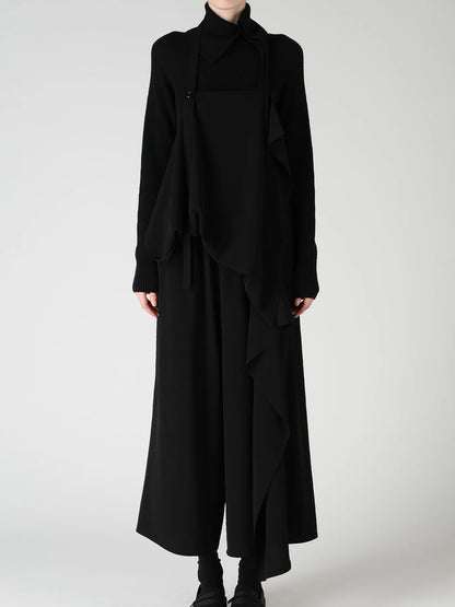 Y's TA/PE CREPE DE CHINE APRON DRESS_BLACK