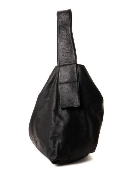 Y's UNFINISHED LEATHER SHOULDER BAG_BLACK