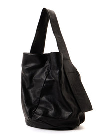 Y's UNFINISHED LEATHER SHOULDER BAG_BLACK