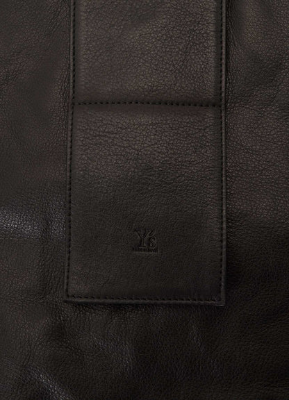 Y's UNFINISHED LEATHER SHOULDER BAG_BLACK