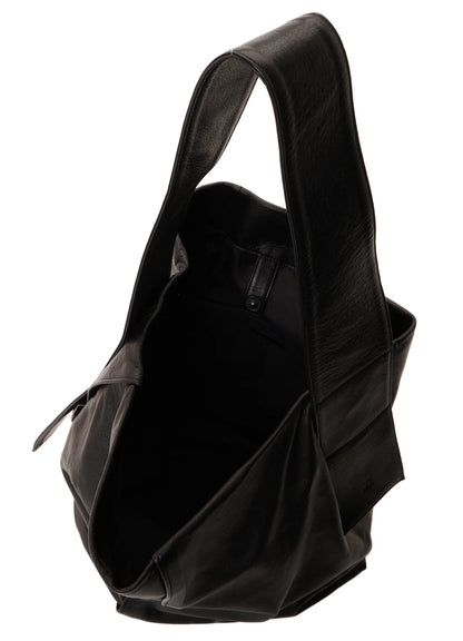 Y's UNFINISHED LEATHER SHOULDER BAG_BLACK