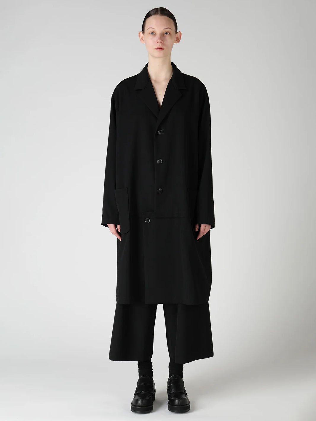 Y's WOOL GABARDINE HORIZONTAL PANEL JACKET_BLACK