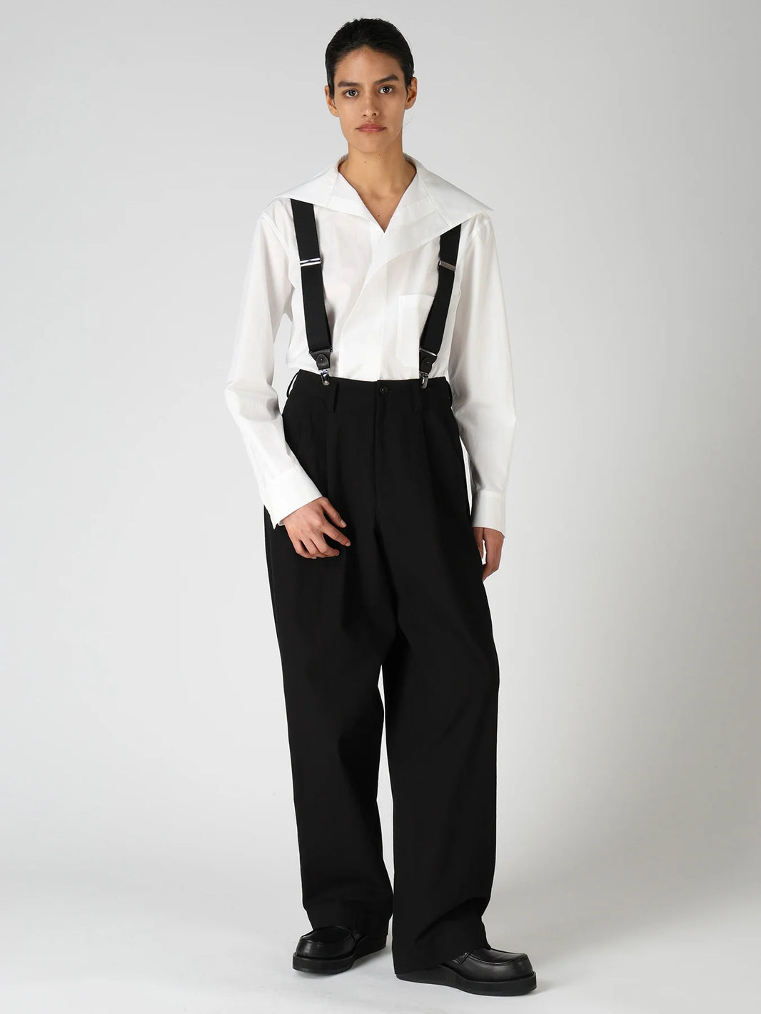 Y's COTTON TWILL 2-TUCK WIDE PANTS_BLACK