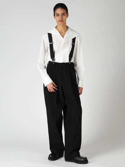 Y's COTTON TWILL 2-TUCK WIDE PANTS_BLACK